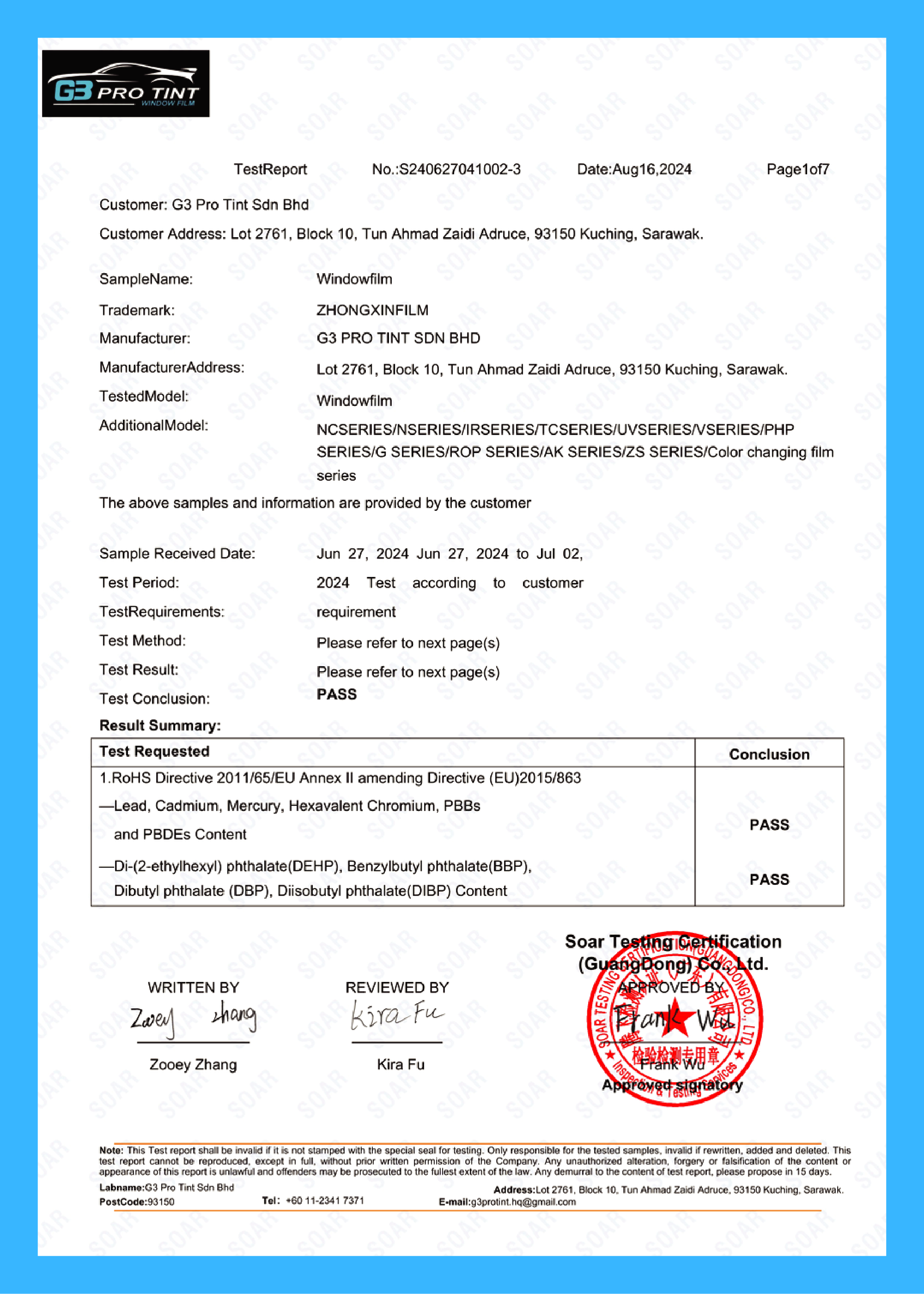 G3 Pro Tint Sdn. Bhd. | Certificate Quality G3 Pro Tint Sdn. Bhd. | Certificate Quality